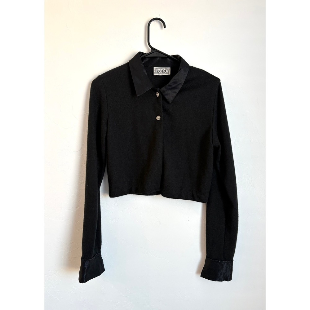 Vintage Ecru Cropped Button Cardigan Shrug Preppy Minimal Chic Luxury Academia‎